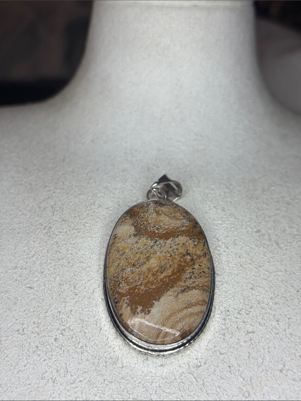 oval shaved, picture, Jasper, silver plated pendant